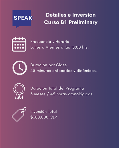 Curso de Inglés B1 Preliminary Online Intensivo | Speak Institute