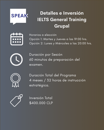 Curso IELTS General Training Online Grupal | Speak Institute